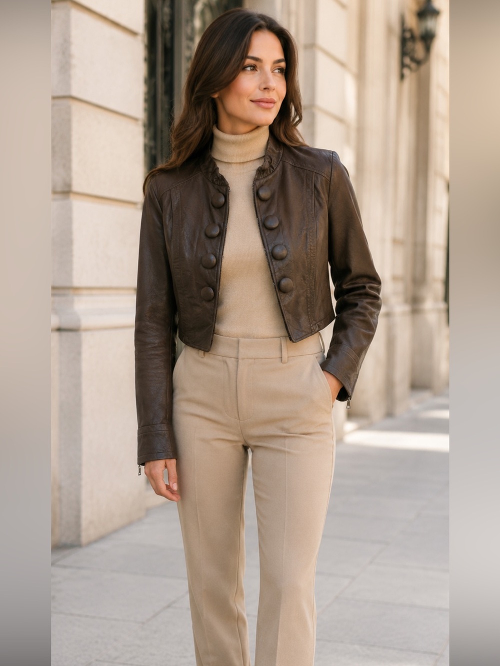 Vintage Danier chocolate Cropped Leather Jacket with Covered Buttons❤️M